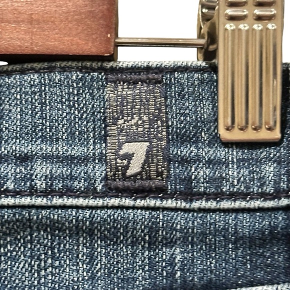 7 For All Mankind Denim Mini Skirt Stretch Sparkle Pockets Women’s Size 27 - Picture 6 of 11